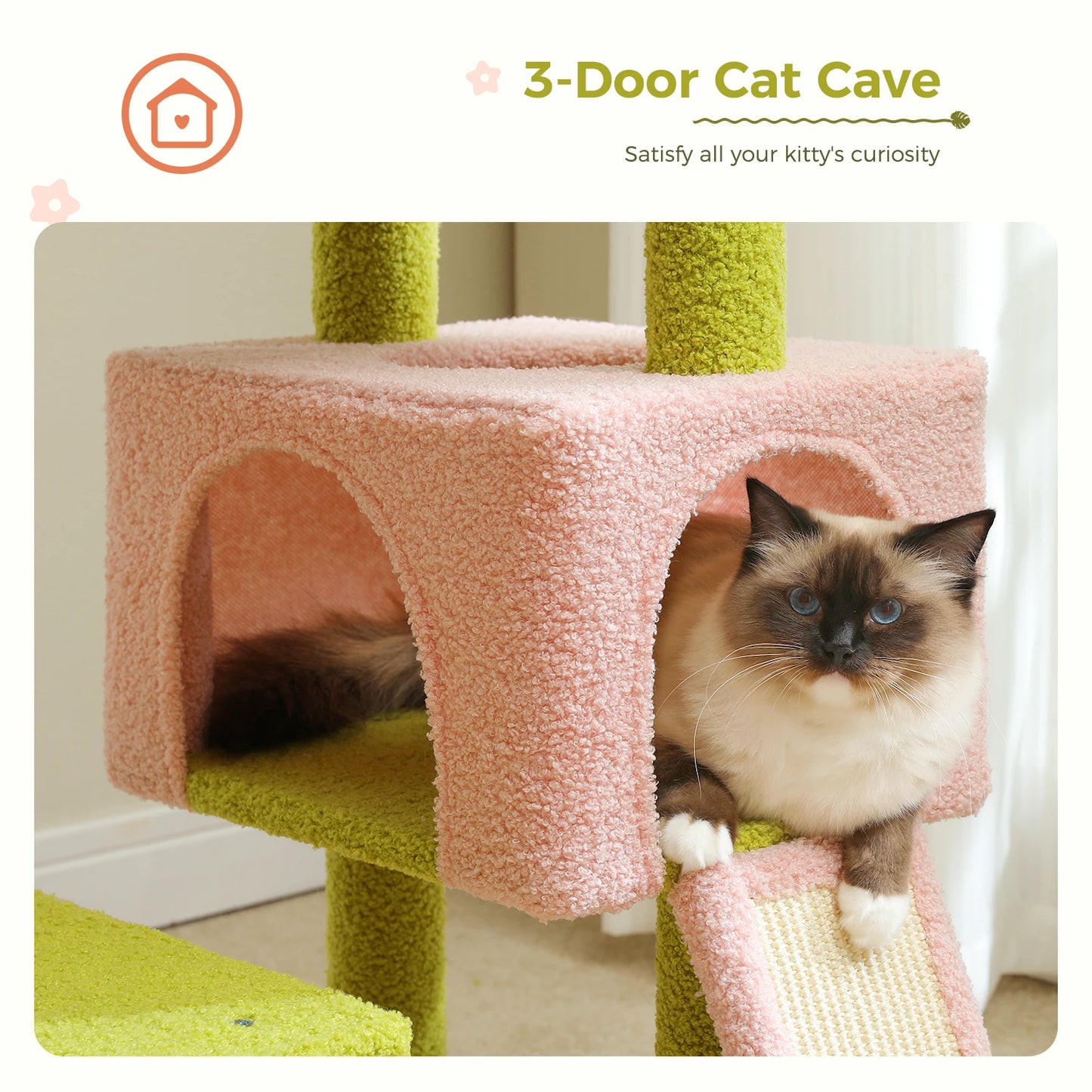 Flower Tree Multi-Level Cat Tower with Covered Scratching Posts