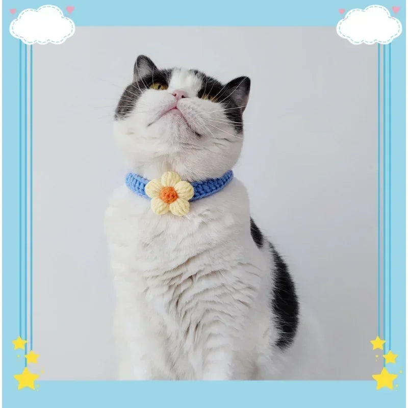 Dog and Cat Collar Adjustable Flowers Wool Necklace