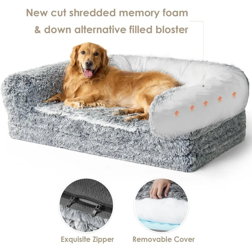 Waterproof  Fur Human Dog Bed Memory Foam