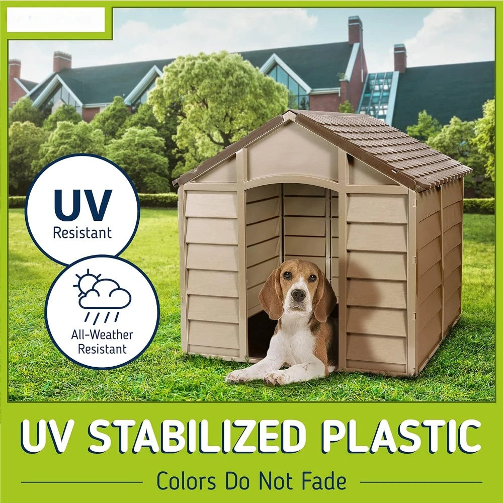 Small Dog Kennel: 1 Outdoor Plastic Pet House Houses and Habitats Easy to Assemble Cage for Dogs Weather & Water Resistant Home