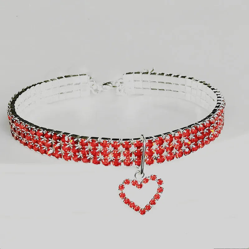 Pet Three Row Elastic Rhinestone Collars