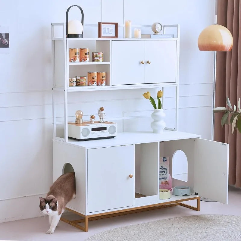 Hidden Cat Litter Box Furniture with Shelf