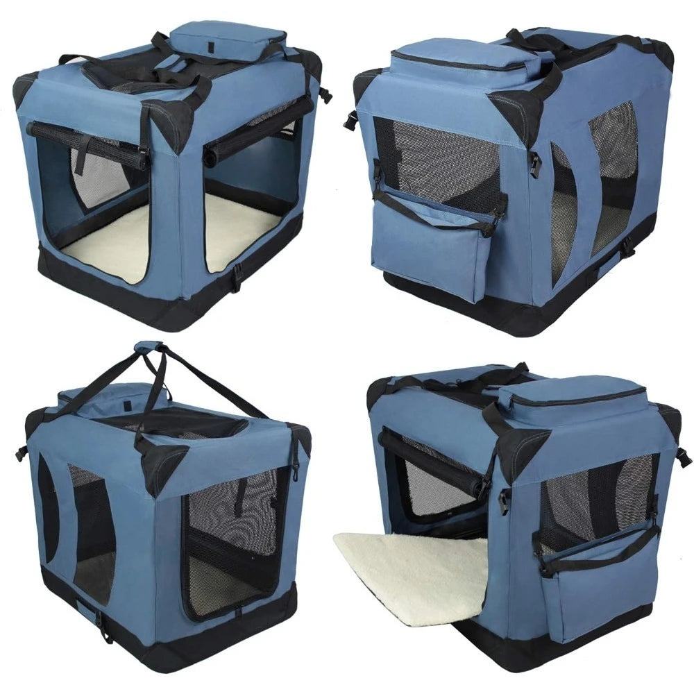 3-Door Folding Soft Dog Crate with Carrying Bag