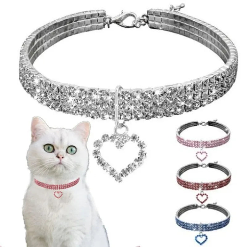 Pet Three Row Elastic Rhinestone Collars