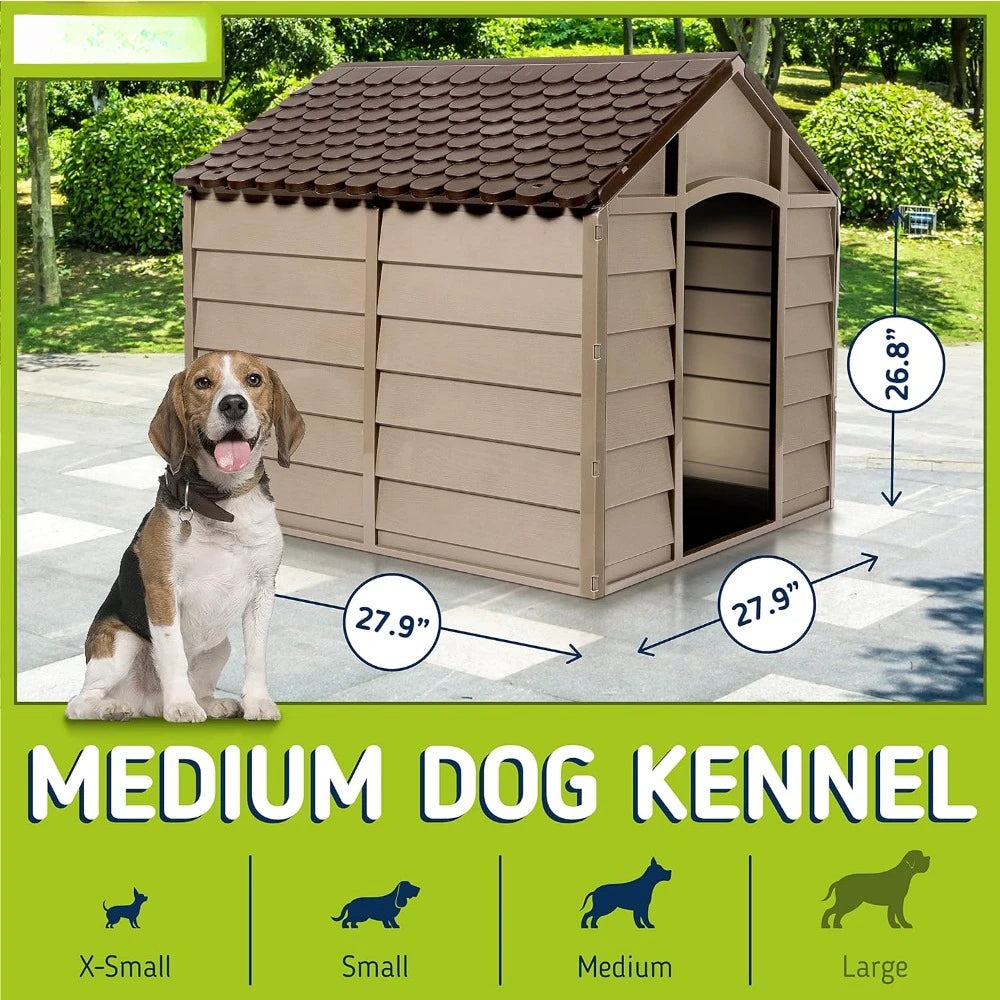 Small Dog Kennel: 1 Outdoor Plastic Pet House Houses and Habitats Easy to Assemble Cage for Dogs Weather & Water Resistant Home