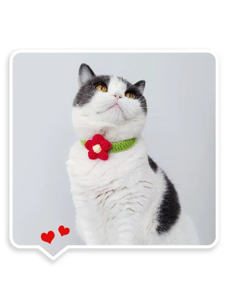 Dog and Cat Collar Adjustable Flowers Wool Necklace