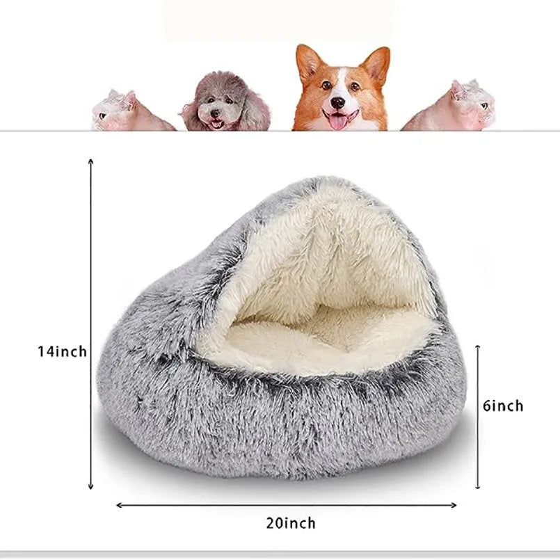 Soft Plush Pet Bed with Round Cover Round Cat Bed Pet Mattress Warm Cat Dog 2 in 1 Sleeping Nest Cave for Small Dogs