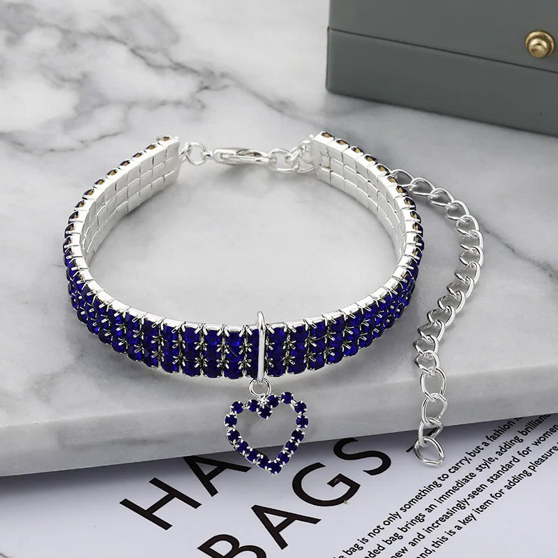 Pet Three Row Elastic Rhinestone Collars