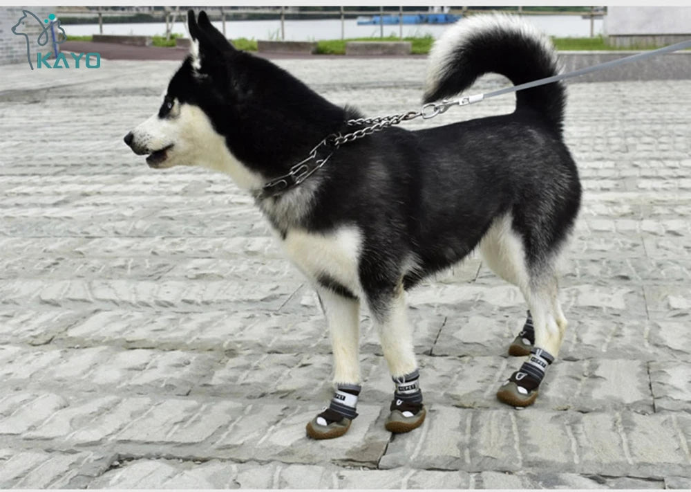 4pcs/set Pet Dog Shoes Reflective Waterproof Dog Boots Warm Snow Rain Pets Booties Anti-slip Socks Footwear For Medium Large Dog