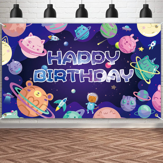 Pet Space Happy Birthday Banner Backdrop Decorations