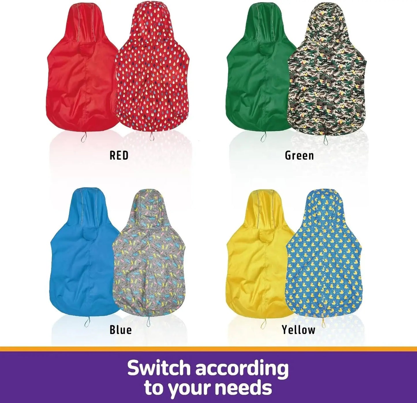 Adjustable Waterproof Dog Rain Jacket with Hole Reflective