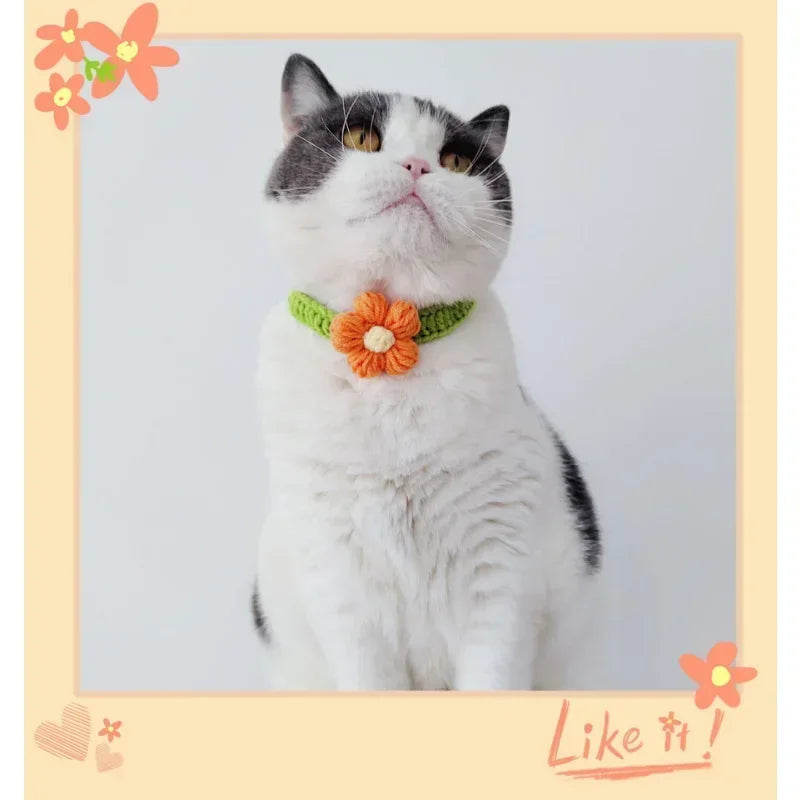 Dog and Cat Collar Adjustable Flowers Wool Necklace