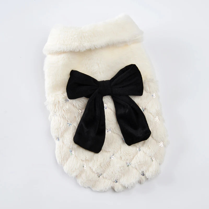 Autumn Winter Warm Dog Clothes for Small Dogs Cats Puppy Bowknot White Coat Jacket Elegant Chihuahua Yorkie Costume Pet Overalls