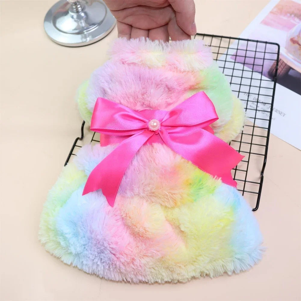 Pet Fashion Candy Color Rainbow Skirt Plush Fleece
