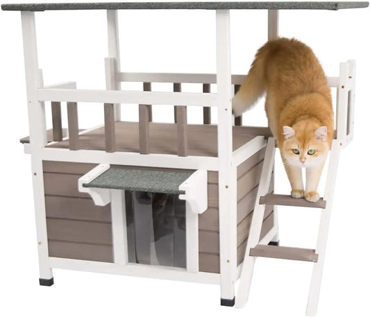 Two Story Wooden Cat Shelter Outside