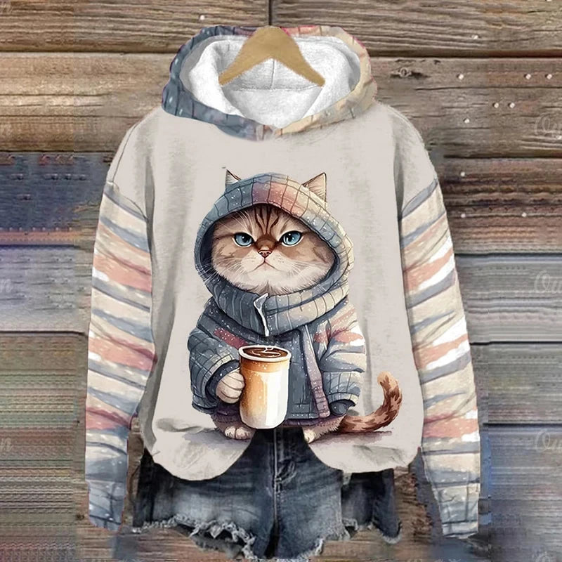 Women's Hoodies Funny Kawaii Cat Animals Print