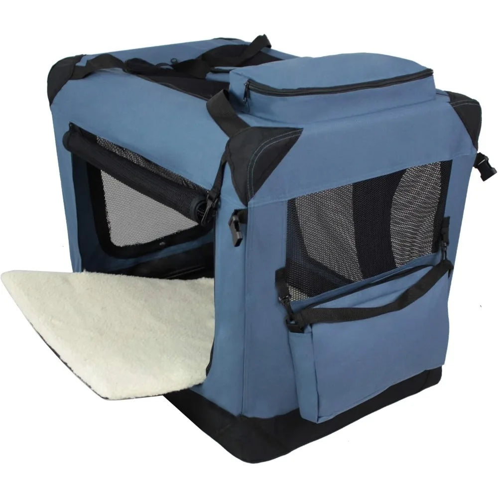 3-Door Folding Soft Dog Crate with Carrying Bag