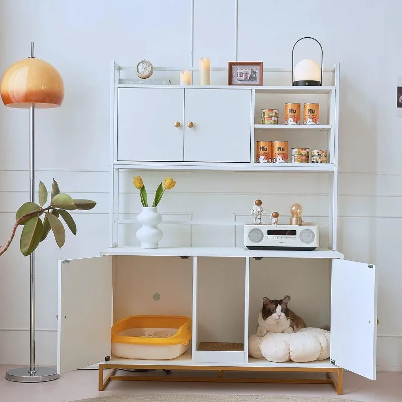 Hidden Cat Litter Box Furniture with Shelf