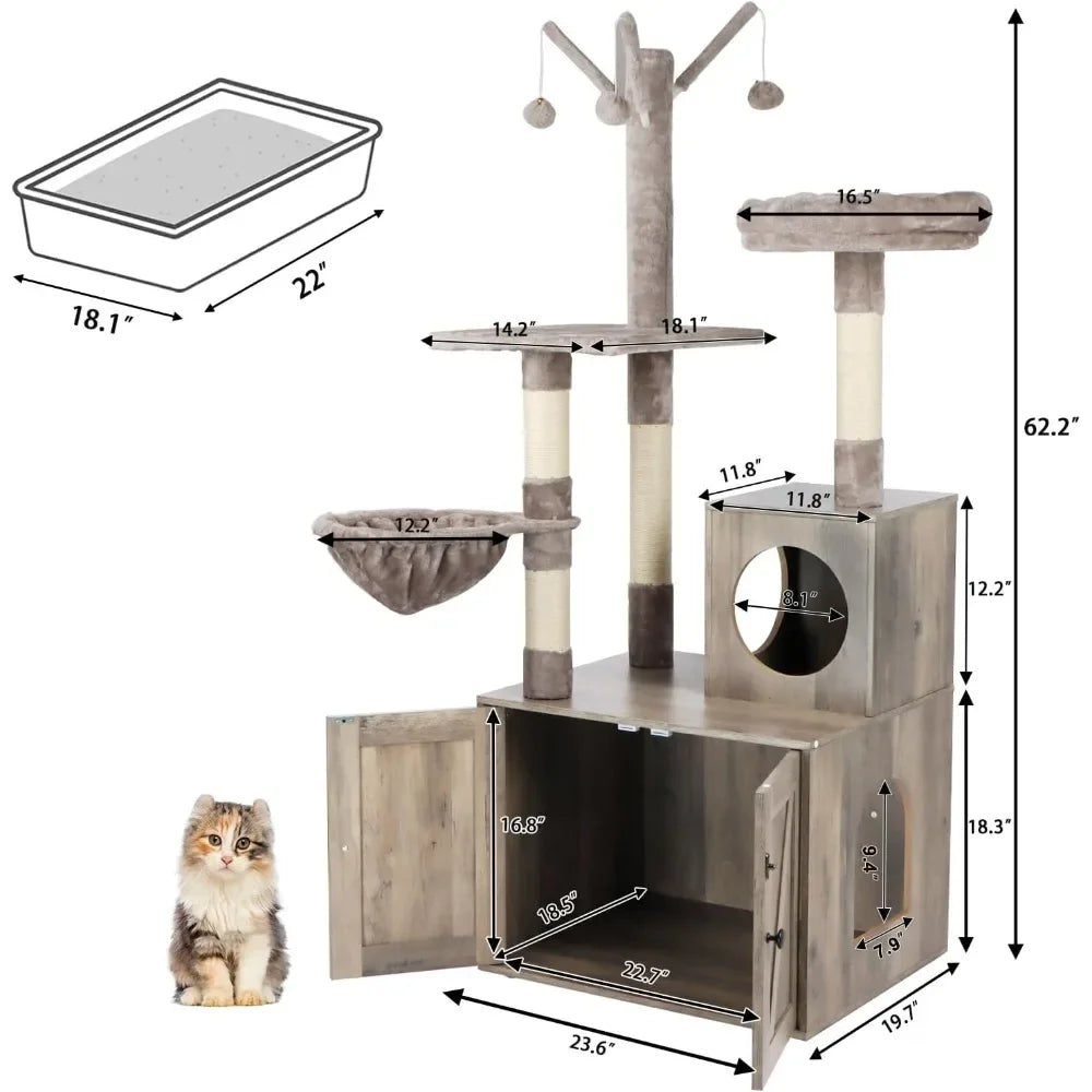 Wooden Cat House With Cat Tree Tower Scratcher