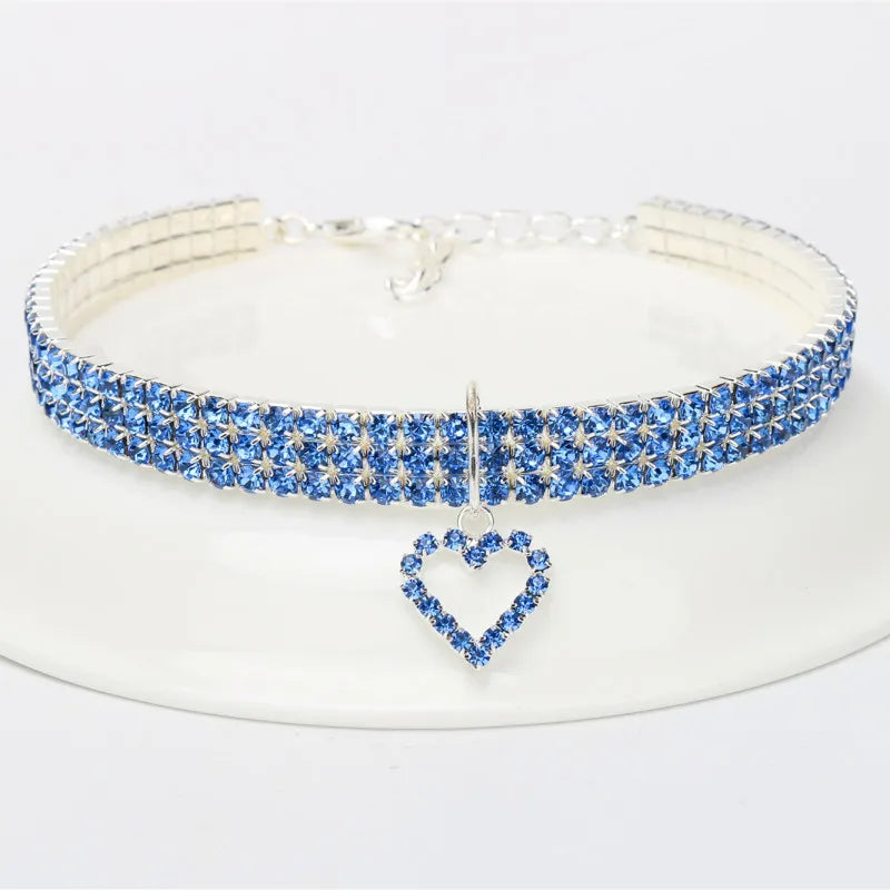 Pet Three Row Elastic Rhinestone Collars