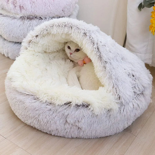 Soft Plush Pet Bed with Round Cover Round Cat Bed Pet Mattress Warm Cat Dog 2 in 1 Sleeping Nest Cave for Small Dogs