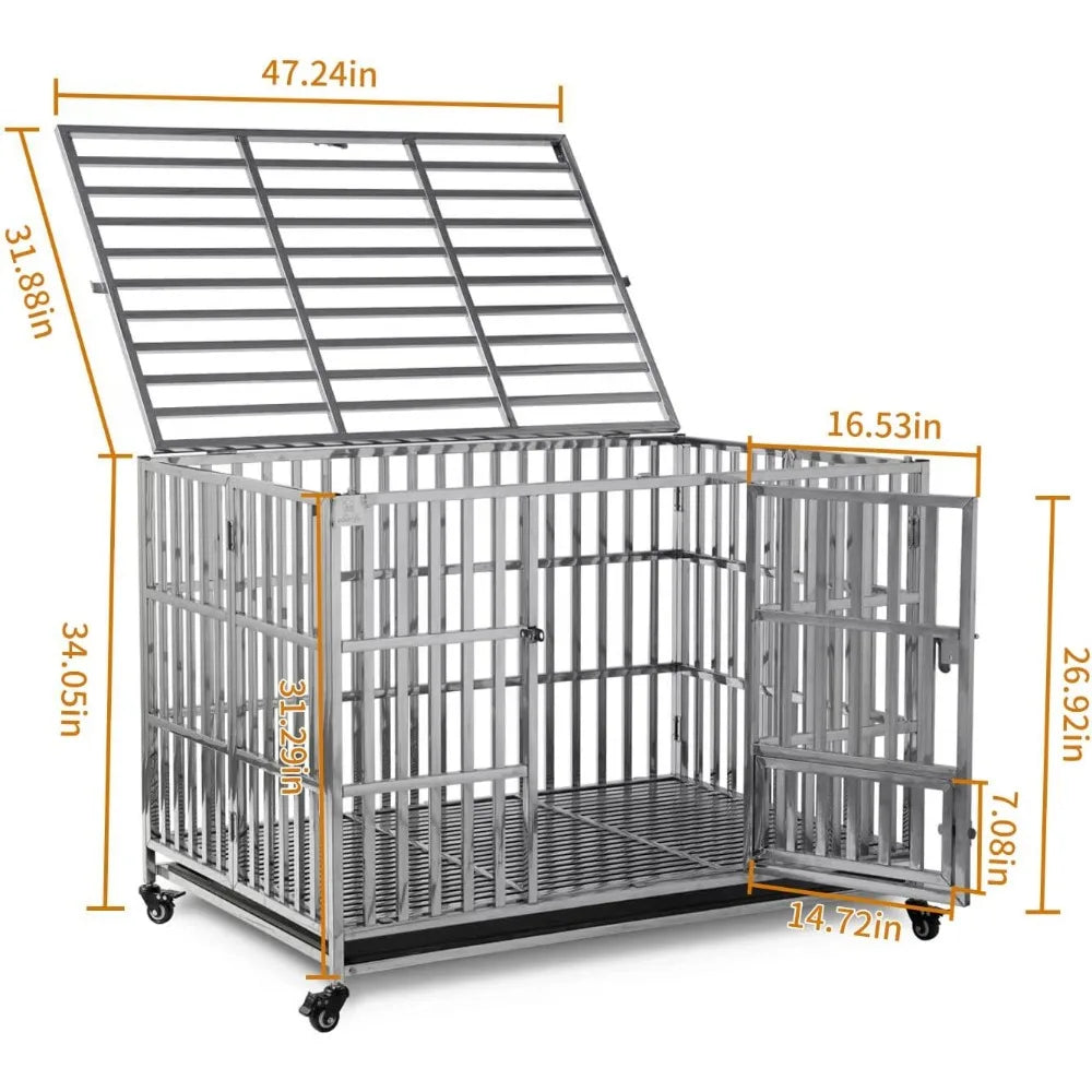 48 "stackable Heavy-duty Dog Cage Pet Stainless Steel Dog Cage, Suitable for Large Dogs, with A Tray Inside The Door, Foldable