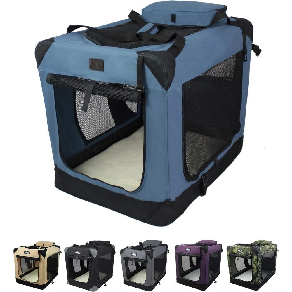 3-Door Folding Soft Dog Crate with Carrying Bag