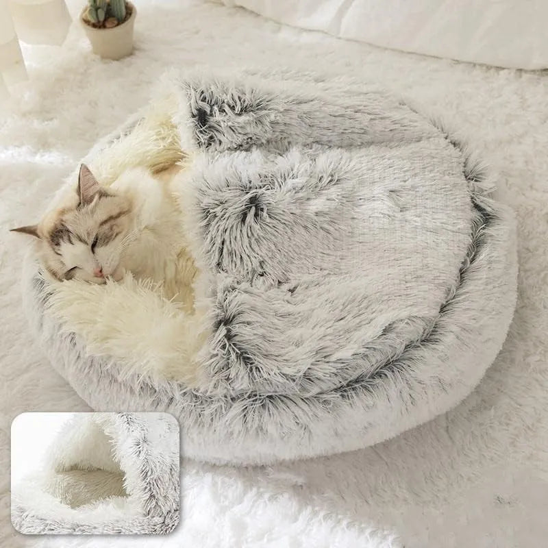 Soft Plush Pet Bed with Round Cover Round Cat Bed Pet Mattress Warm Cat Dog 2 in 1 Sleeping Nest Cave for Small Dogs