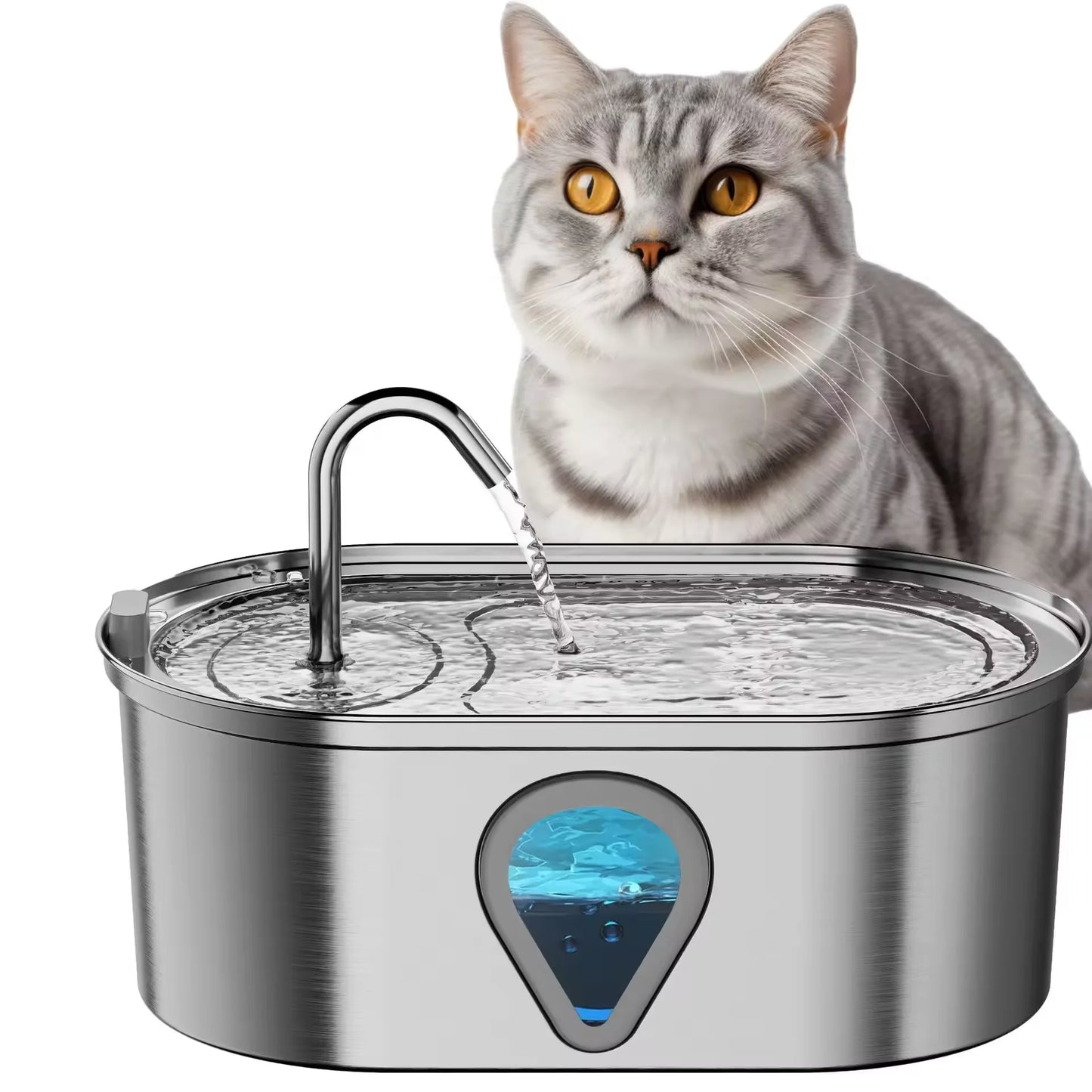 Automatic Stainless Steel Cat Water Fountain With LED Lighting