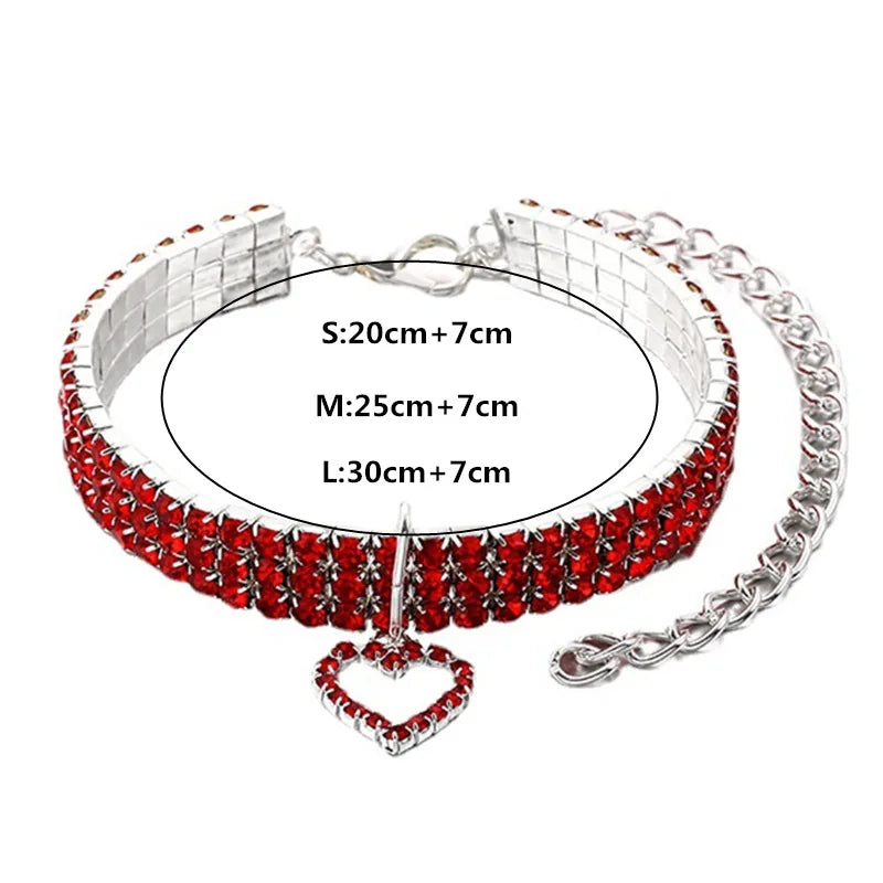 Pet Three Row Elastic Rhinestone Collars