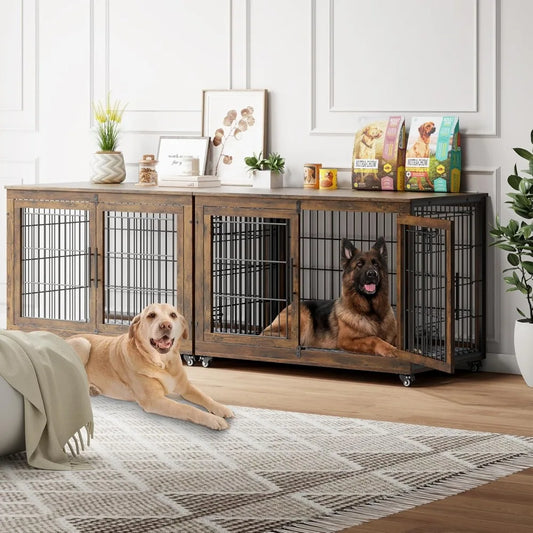Dog Crate Wooden Furniture with Cushion Set For 2