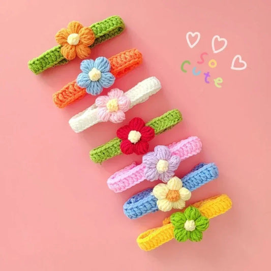Dog and Cat Collar Adjustable Flowers Wool Necklace