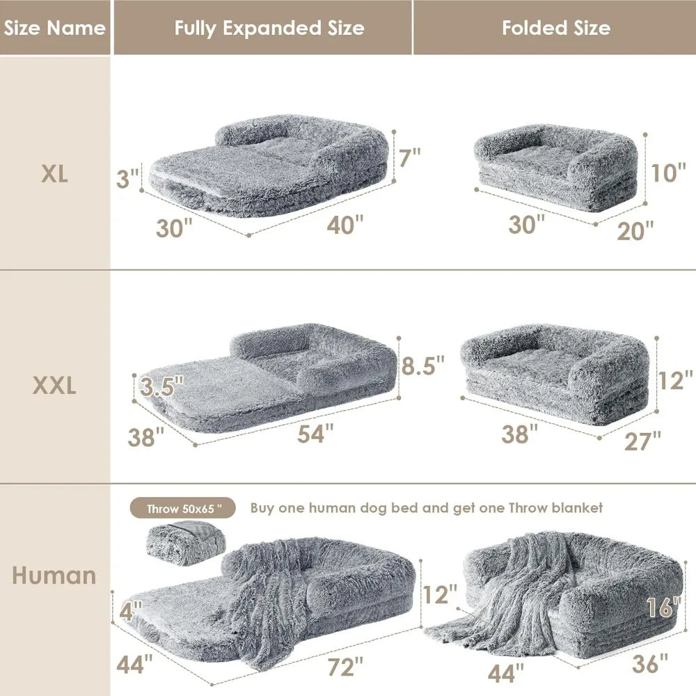 Waterproof  Fur Human Dog Bed Memory Foam