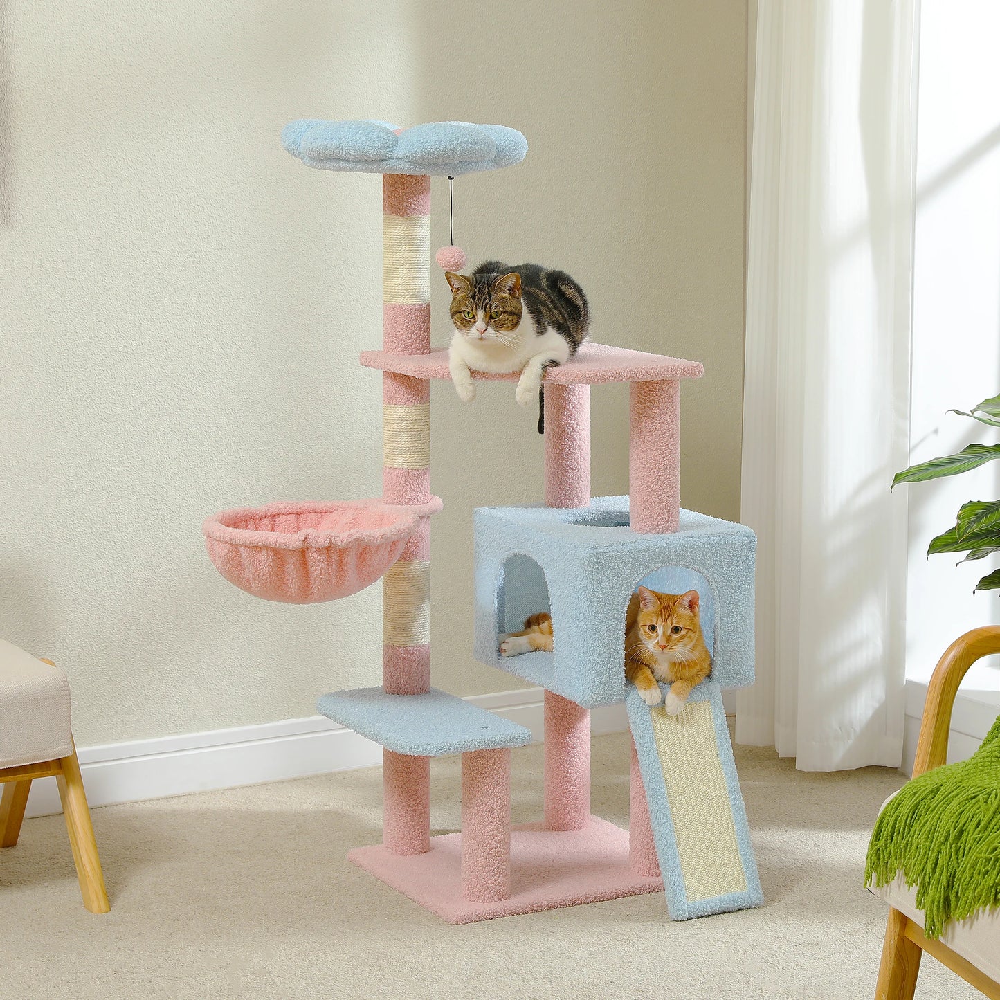 Flower Tree Multi-Level Cat Tower with Covered Scratching Posts