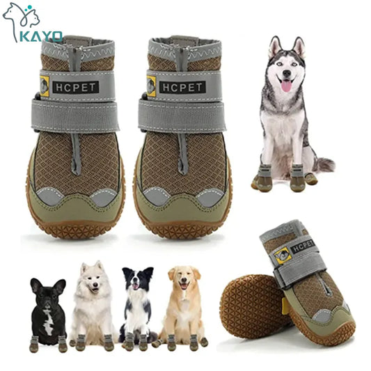 4pcs/set Pet Dog Shoes Reflective Waterproof Dog Boots Warm Snow Rain Pets Booties Anti-slip Socks Footwear For Medium Large Dog