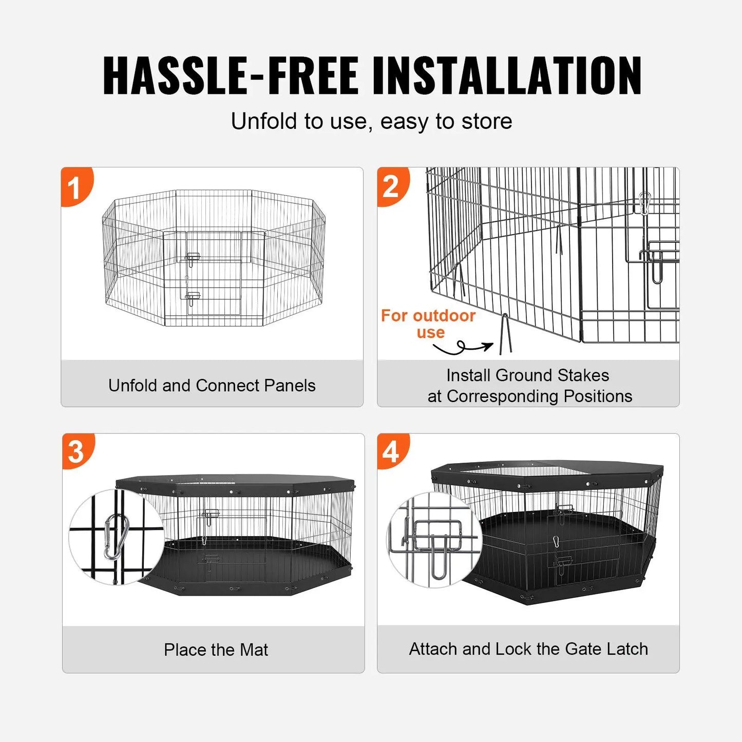 8 Panels Foldable Metal Dog Exercise Pen with Top Cover