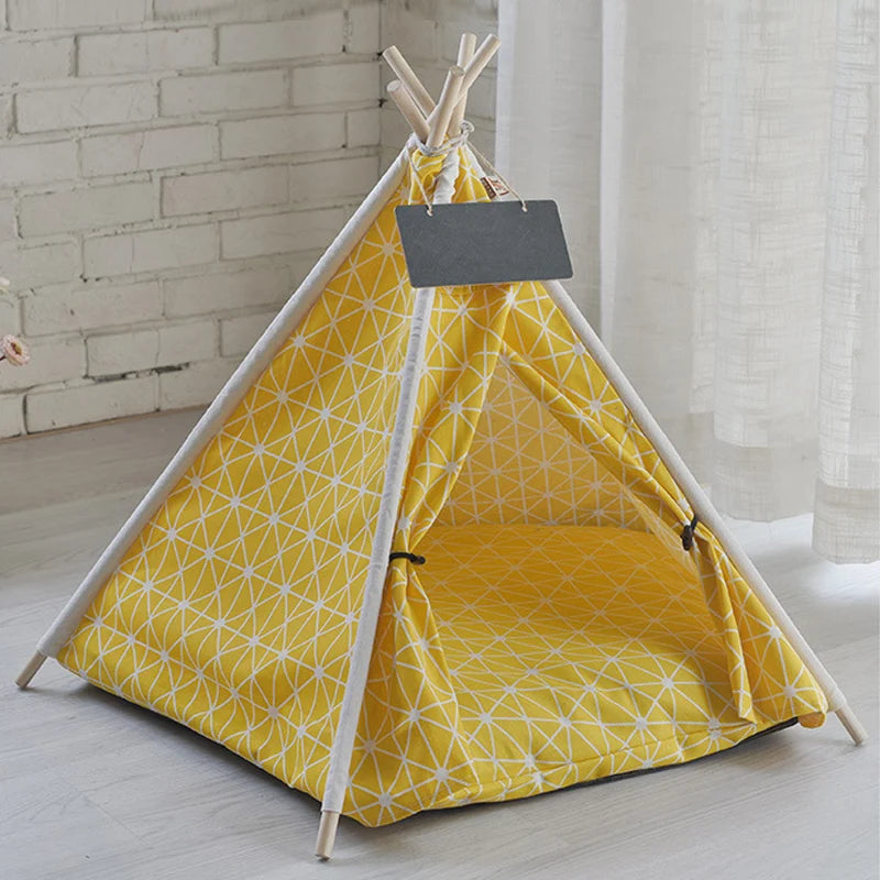 Pet Teepee Tent Dog Cat Teepee Bed Portable RWashable Dog Houses Indoor Puppy Beds with Cushion for Small Dogs Cats Rabbits