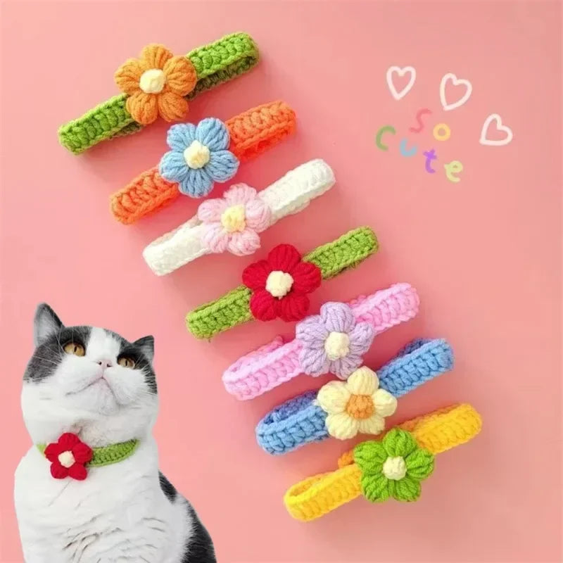 Dog and Cat Collar Adjustable Flowers Wool Necklace