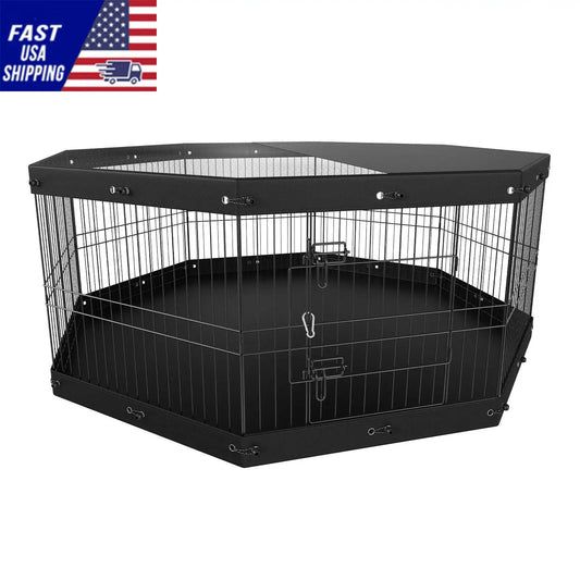 8 Panels Foldable Metal Dog Exercise Pen with Top Cover