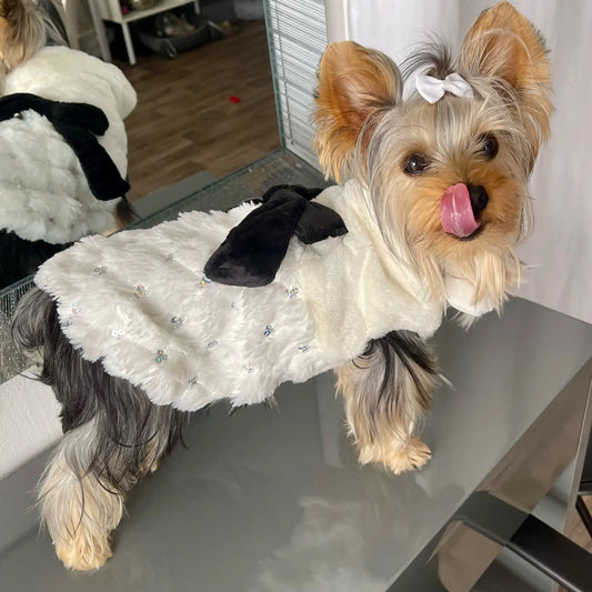 Autumn Winter Warm Dog Clothes for Small Dogs Cats Puppy Bowknot White Coat Jacket Elegant Chihuahua Yorkie Costume Pet Overalls