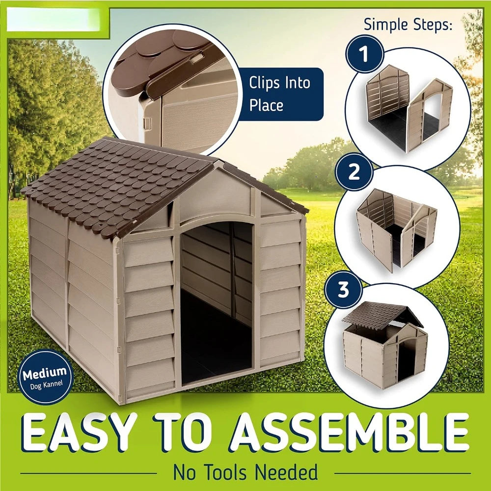 Small Dog Kennel: 1 Outdoor Plastic Pet House Houses and Habitats Easy to Assemble Cage for Dogs Weather & Water Resistant Home