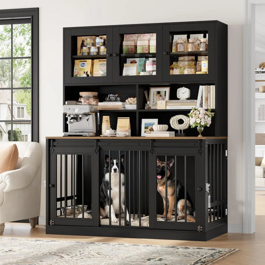 Dog  Indoor Crate Furniture  with Feeding Bowls