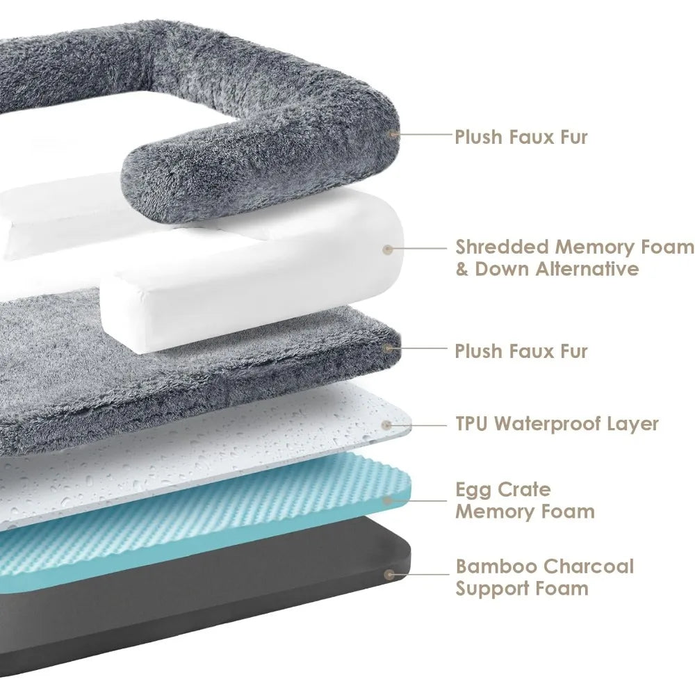 Waterproof  Fur Human Dog Bed Memory Foam