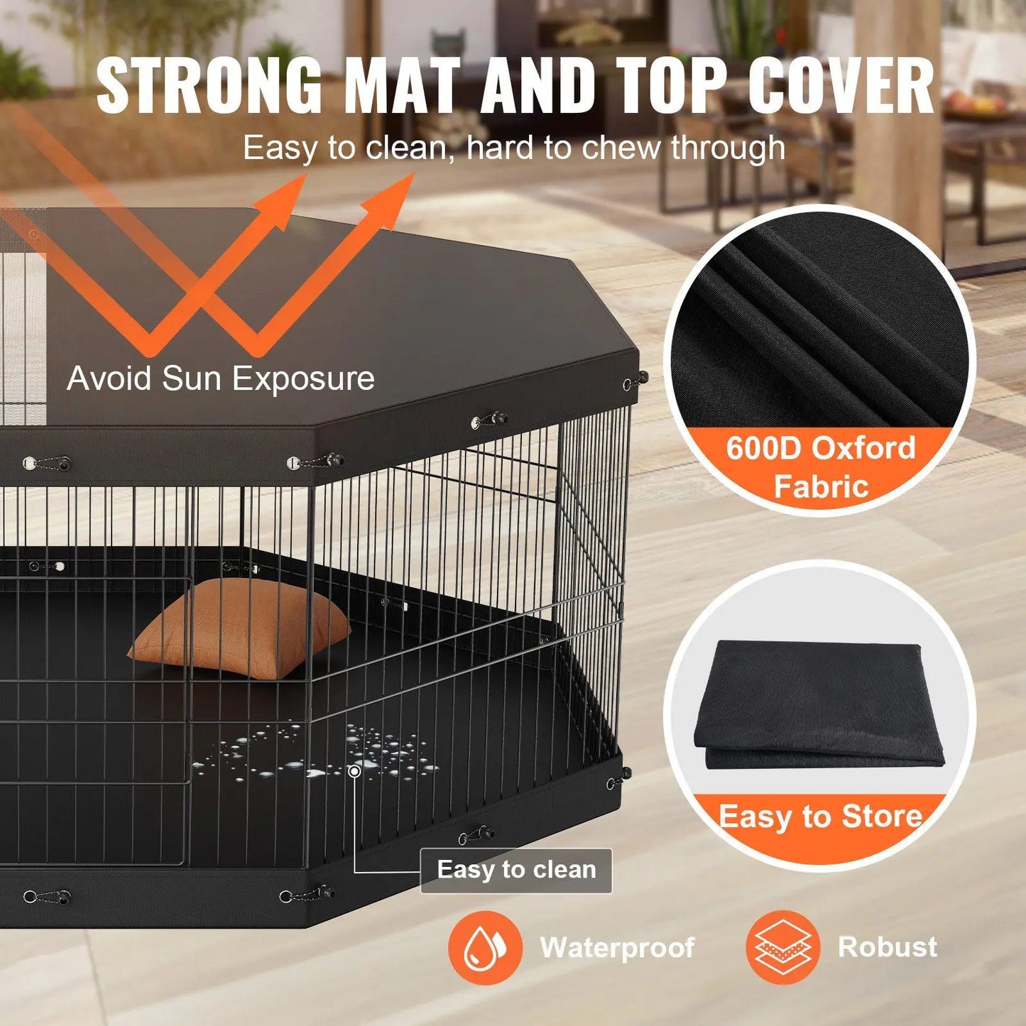 8 Panels Foldable Metal Dog Exercise Pen with Top Cover