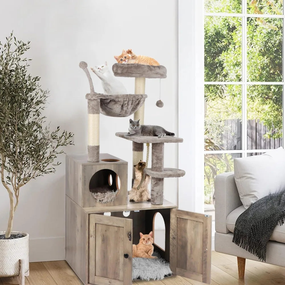 Tower for Indoor Cats and Furniture Wood