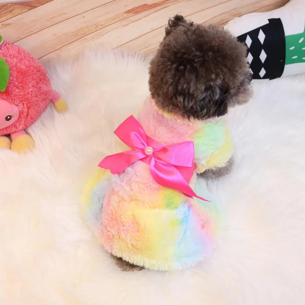 Pet Fashion Candy Color Rainbow Skirt Plush Fleece